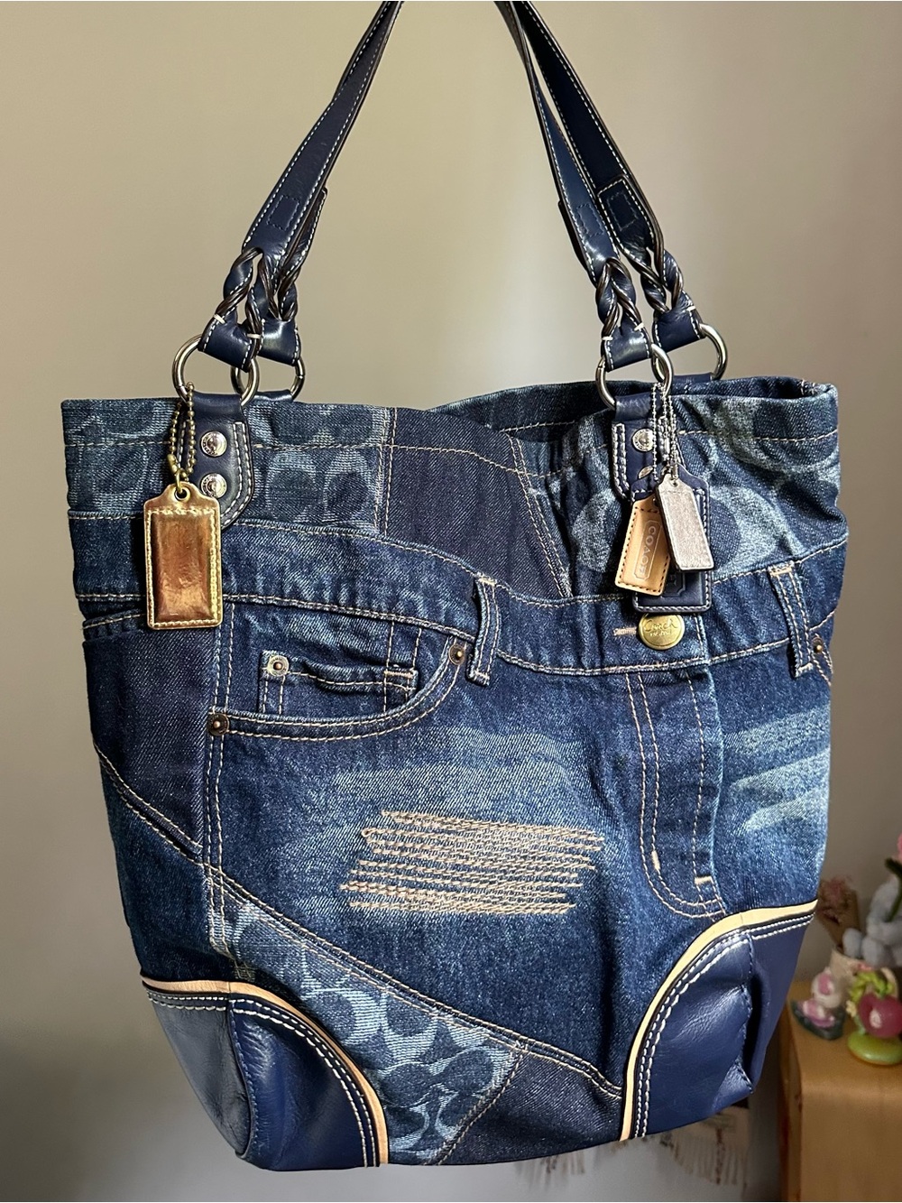 Rare Vintage Coach Denim Jean Tote Bag Purse